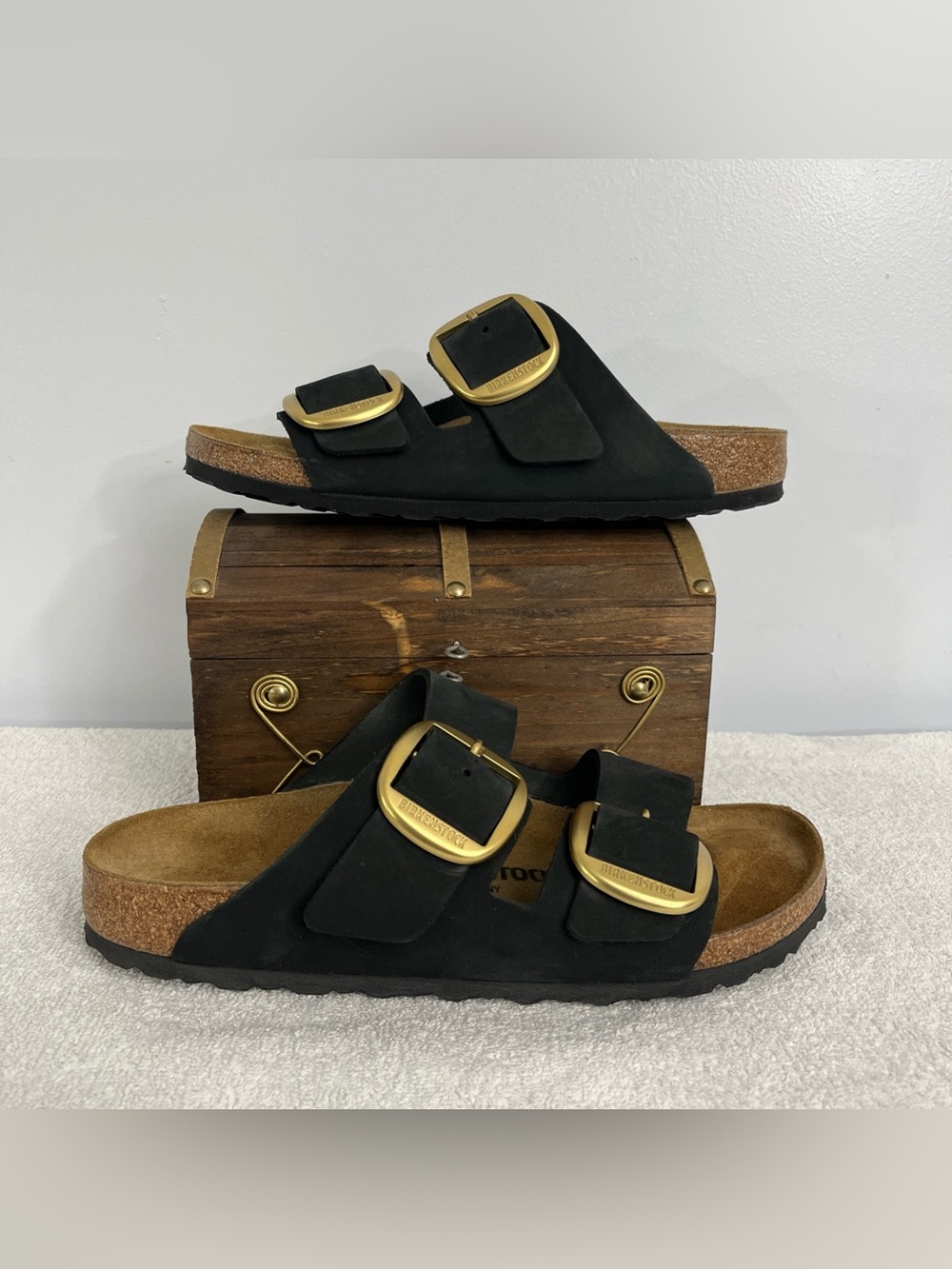 Birkenstock Arizona Big Buckle Sandal Black Nubuck Leather Women’s Size 10 USA - Picture 1 of 12